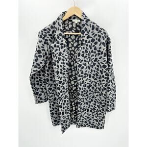 JADE Melody Tam Grey Navy Blue Cheetah Open Front Jacket Women's Size Small S